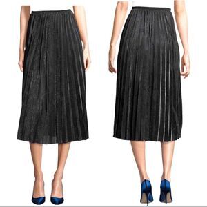 Zero Degrees Celsius Pleated Metallic Silver Black Elastic Waist Midi Skirt NWT